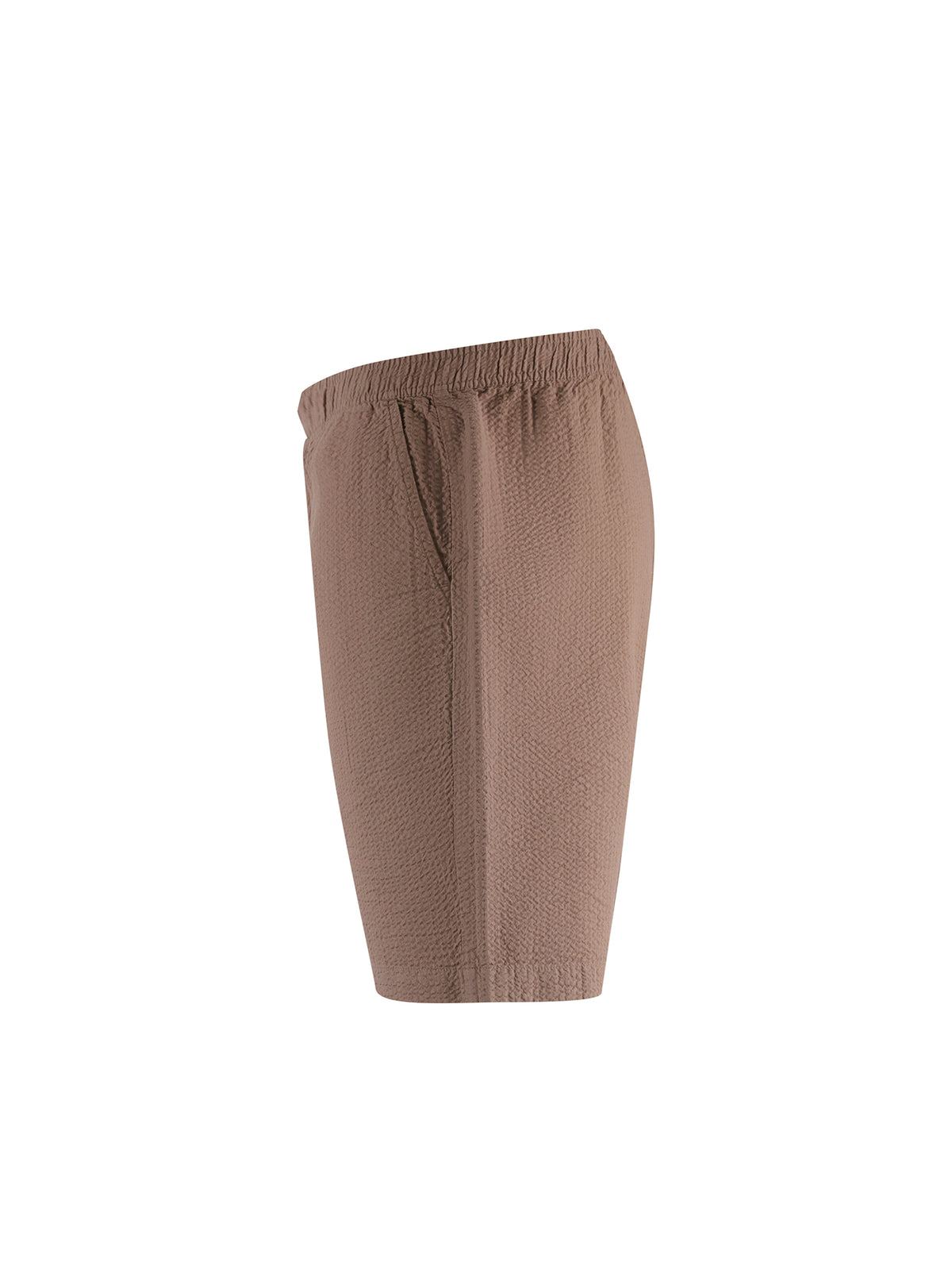 Men's brown shorts with drawstring waistband.