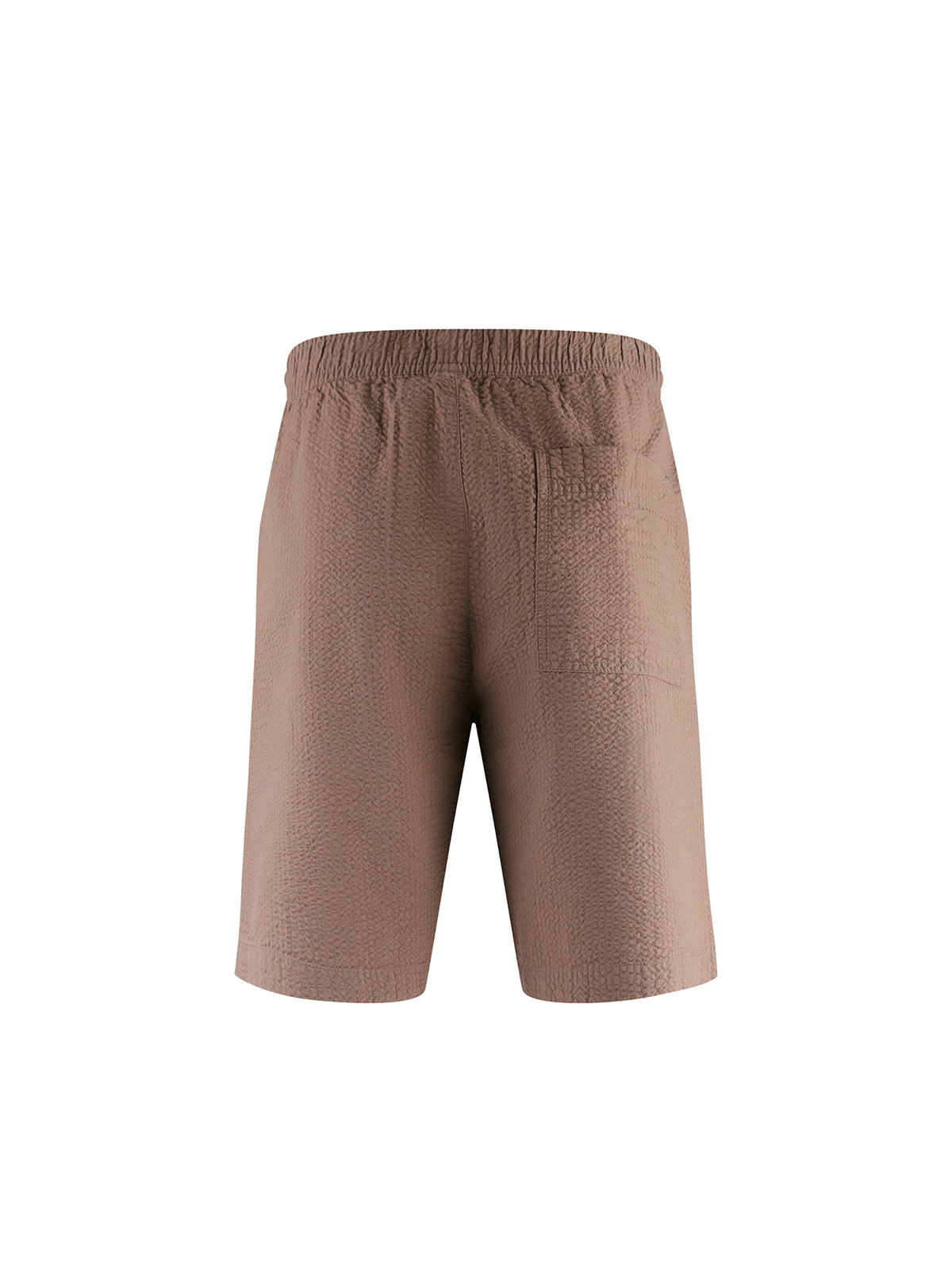 Men's brown shorts with drawstring waistband.