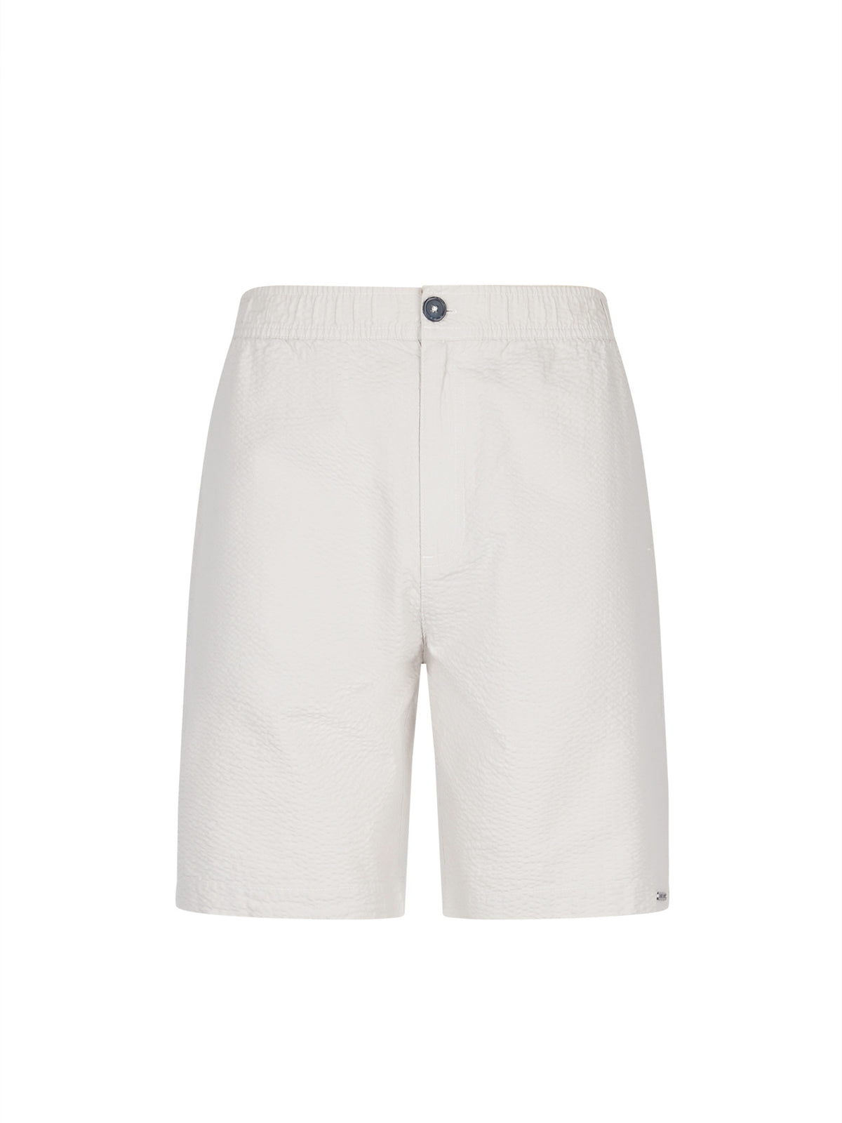 Men's grey shorts with drawstring waistband, front view