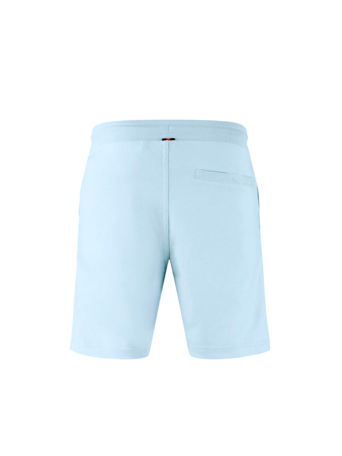 Men's blue-1 short set with short-sleeve shirt and drawstring shorts, back view of the shorts.