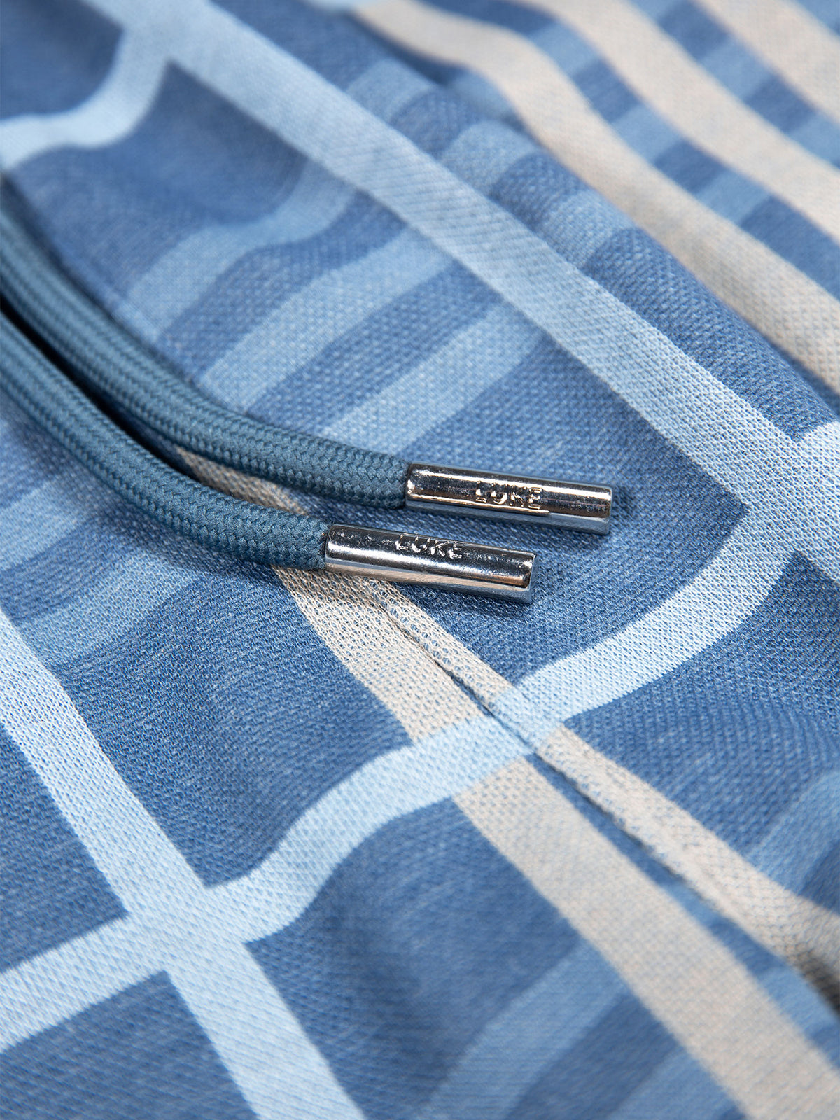 Men's blue shorts with drawstring waistband.