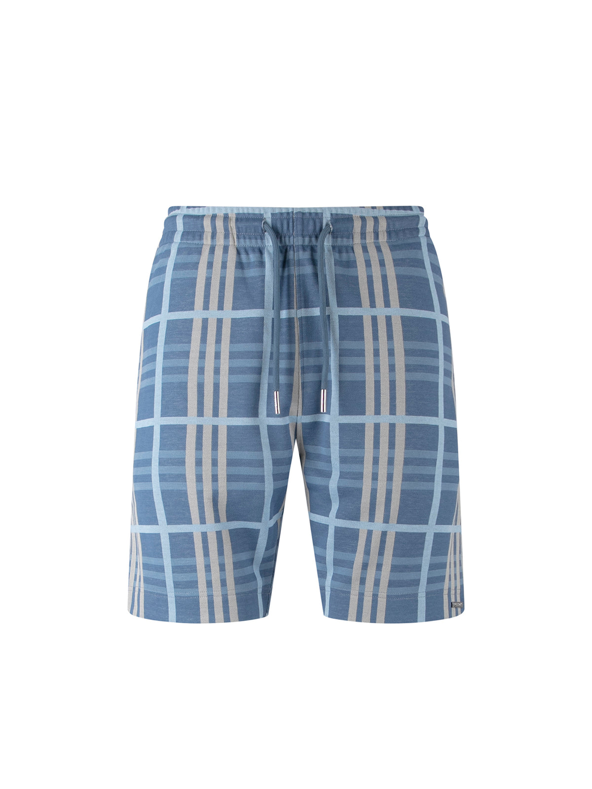 Men's blue shorts with drawstring waistband.