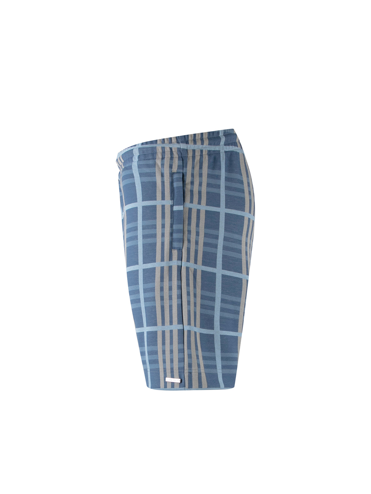 Men's blue shorts with drawstring waistband.