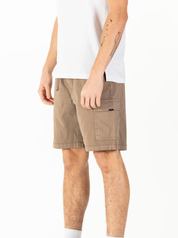 Men's brown shorts with drawstring waistband.