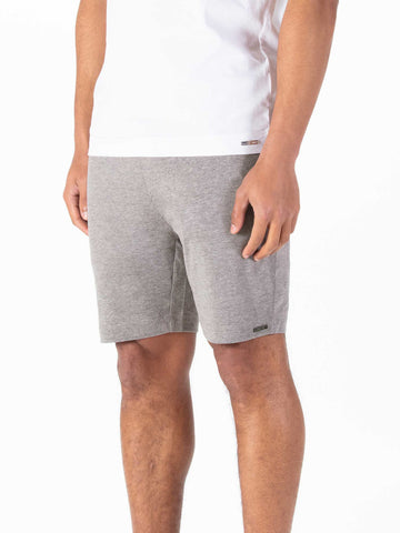 Men's grey shorts with drawstring waistband.