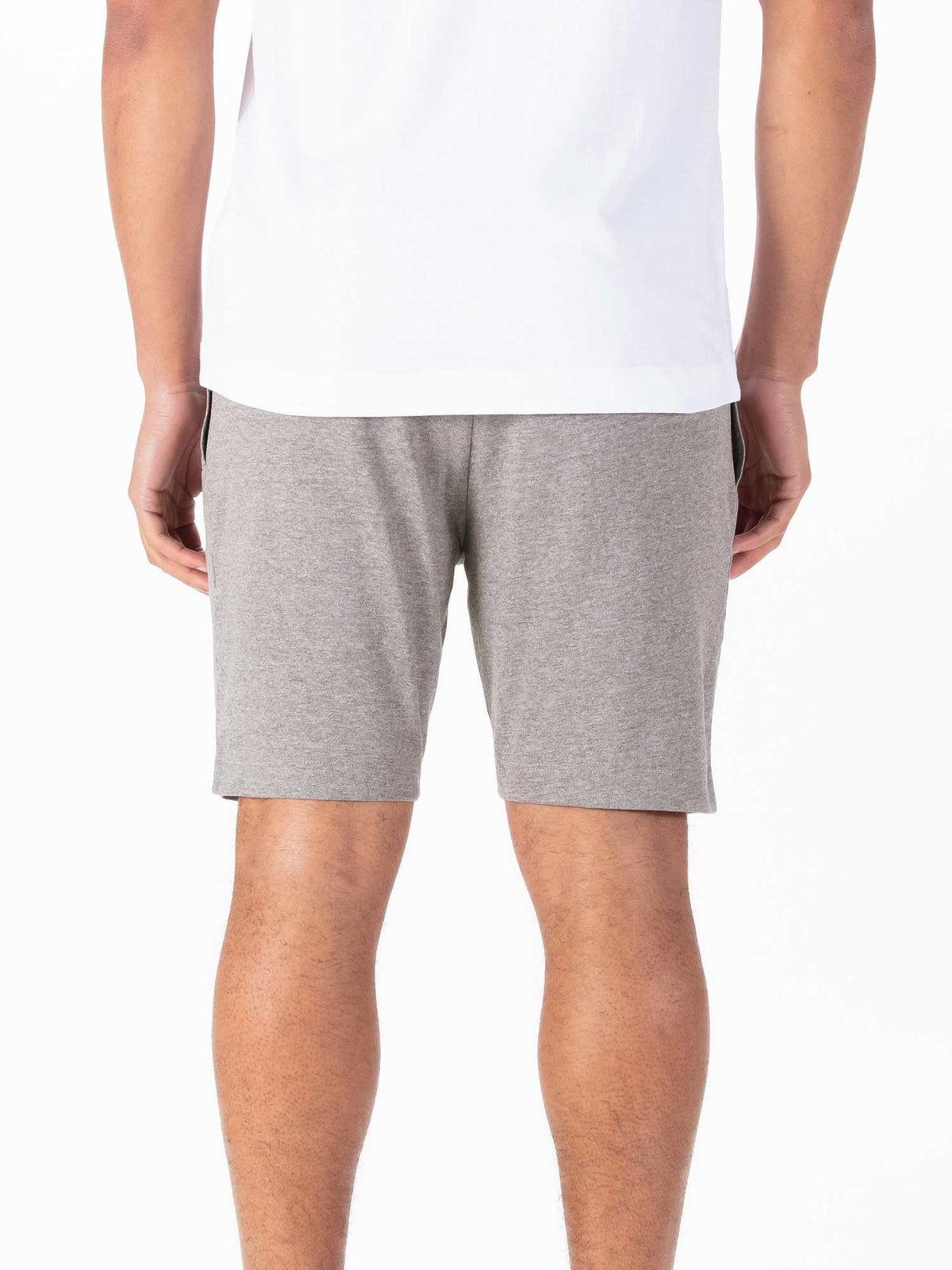 Men's grey shorts with drawstring waistband.