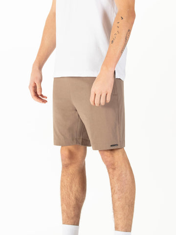 Men's brown shorts with drawstring waistband.