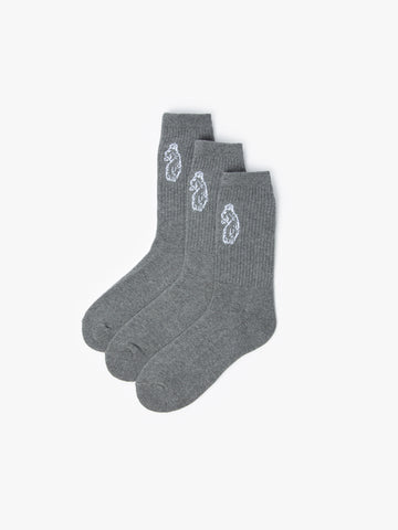 LUKE 1977 Champ men's socks 3 pack in grey with white lion head embroidery