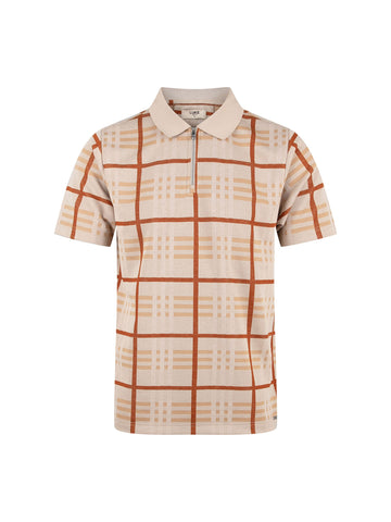 Fort Check Zip Neck Polo Shirt - Beige
