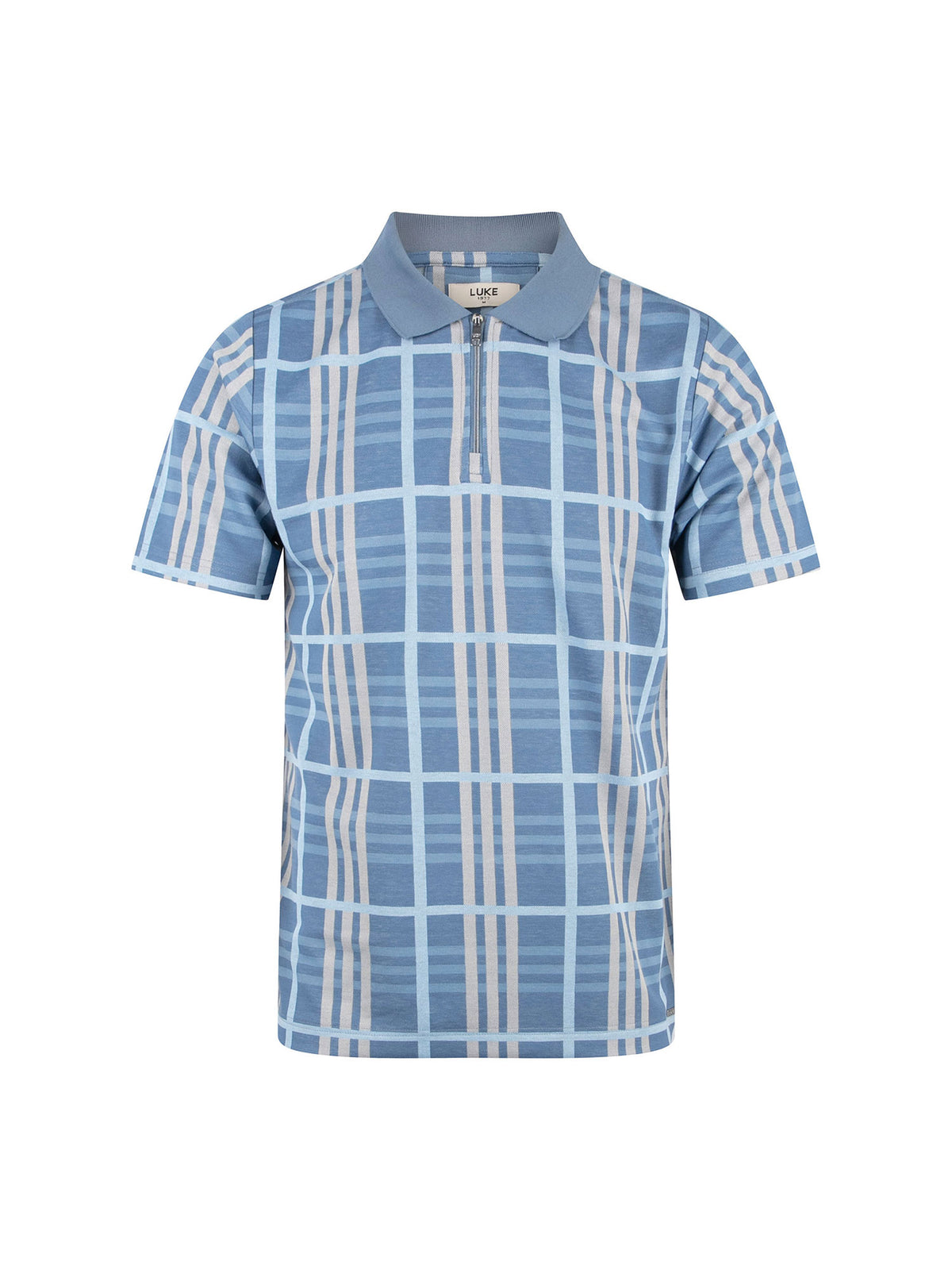Fort Check Zip Neck Polo Shirt - Blue