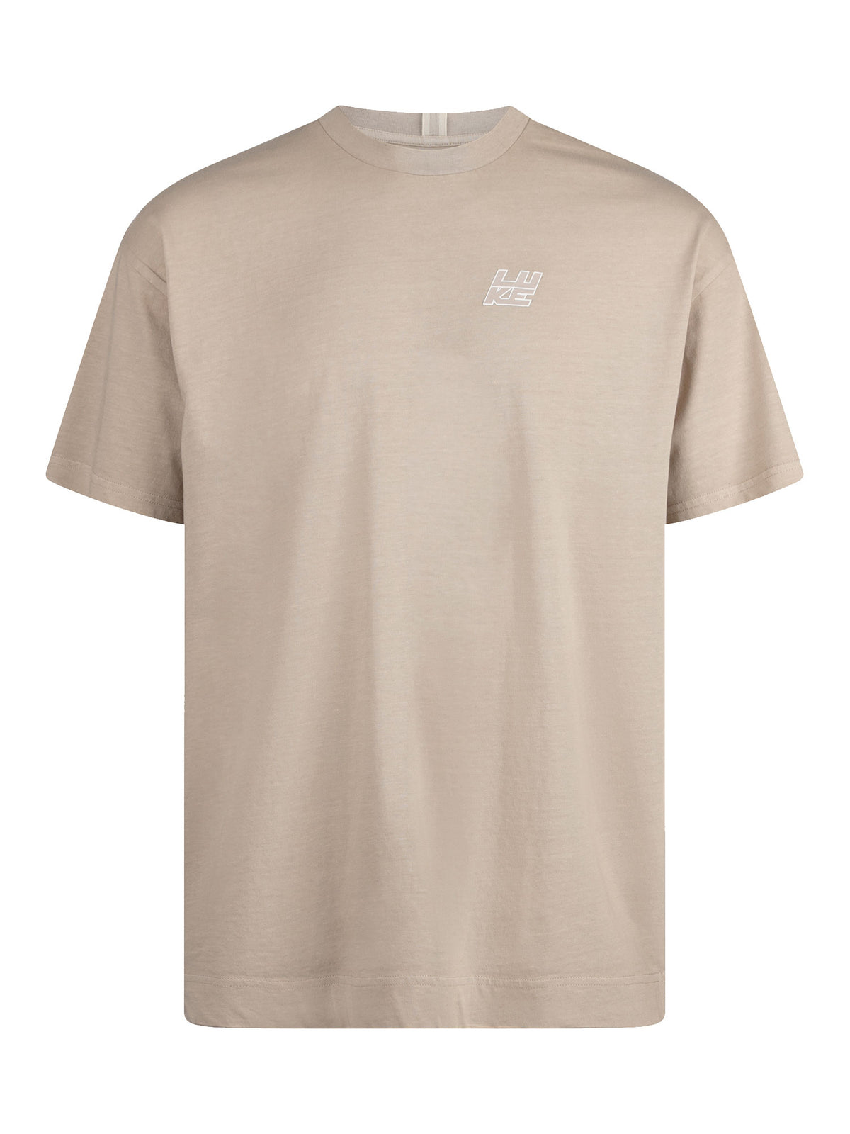 Men's beige t-shirt with crew neck and short sleeves.