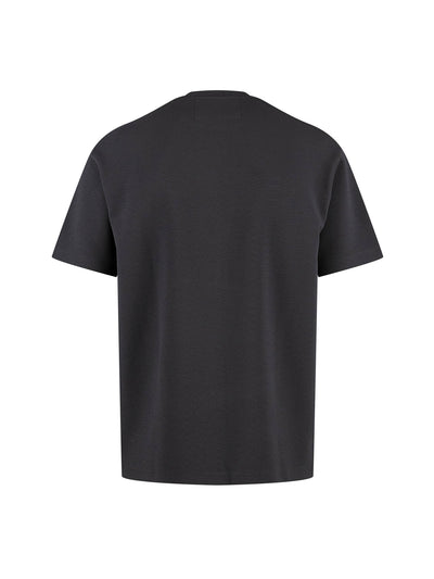 Men's grey t-shirt with crew neck and short sleeves worn by a model - front view.
