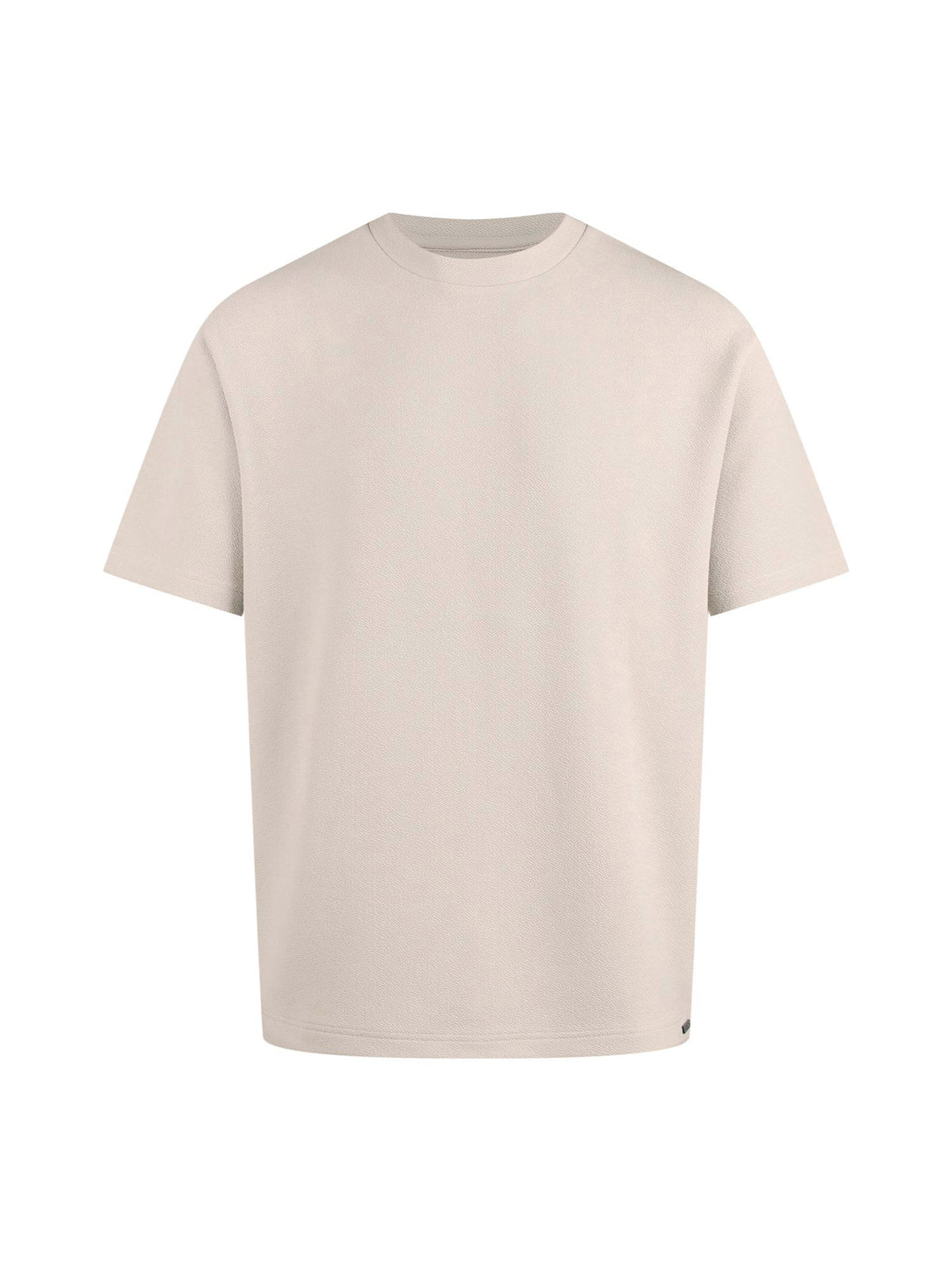 Men's relaxed-fit beige t-shirt with crew neck and short sleeves, front view