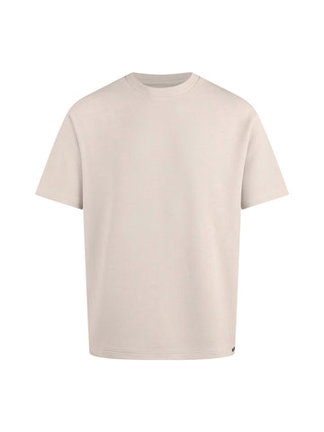 Men's relaxed-fit beige t-shirt with crew neck and short sleeves, front view