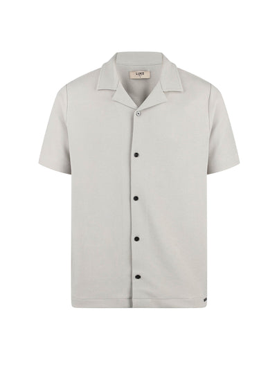 Men's grey shirt with button-up front.