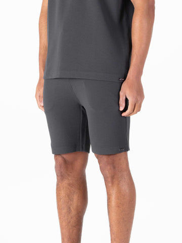 Men's grey shorts with drawstring waistband.