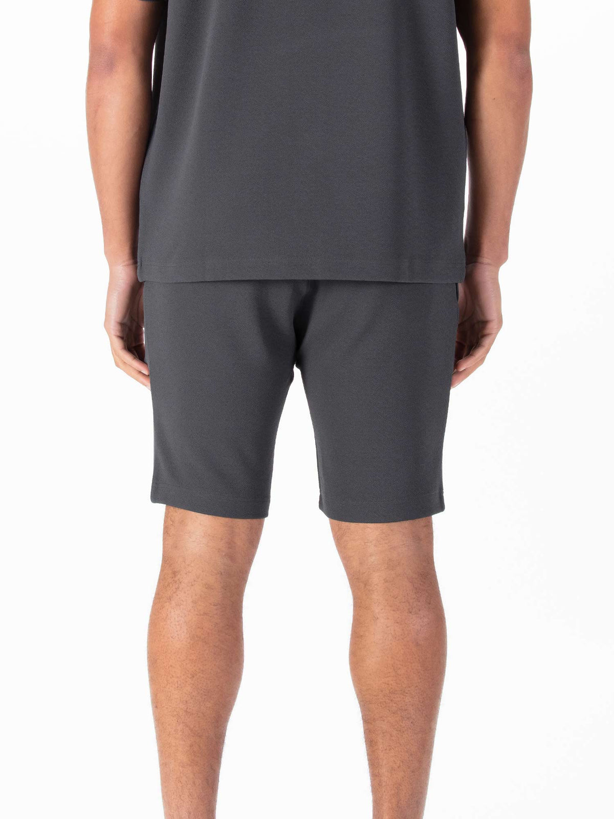 Men's grey shorts with drawstring waistband.