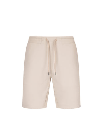 Men's beige shorts with drawstring waistband, front view