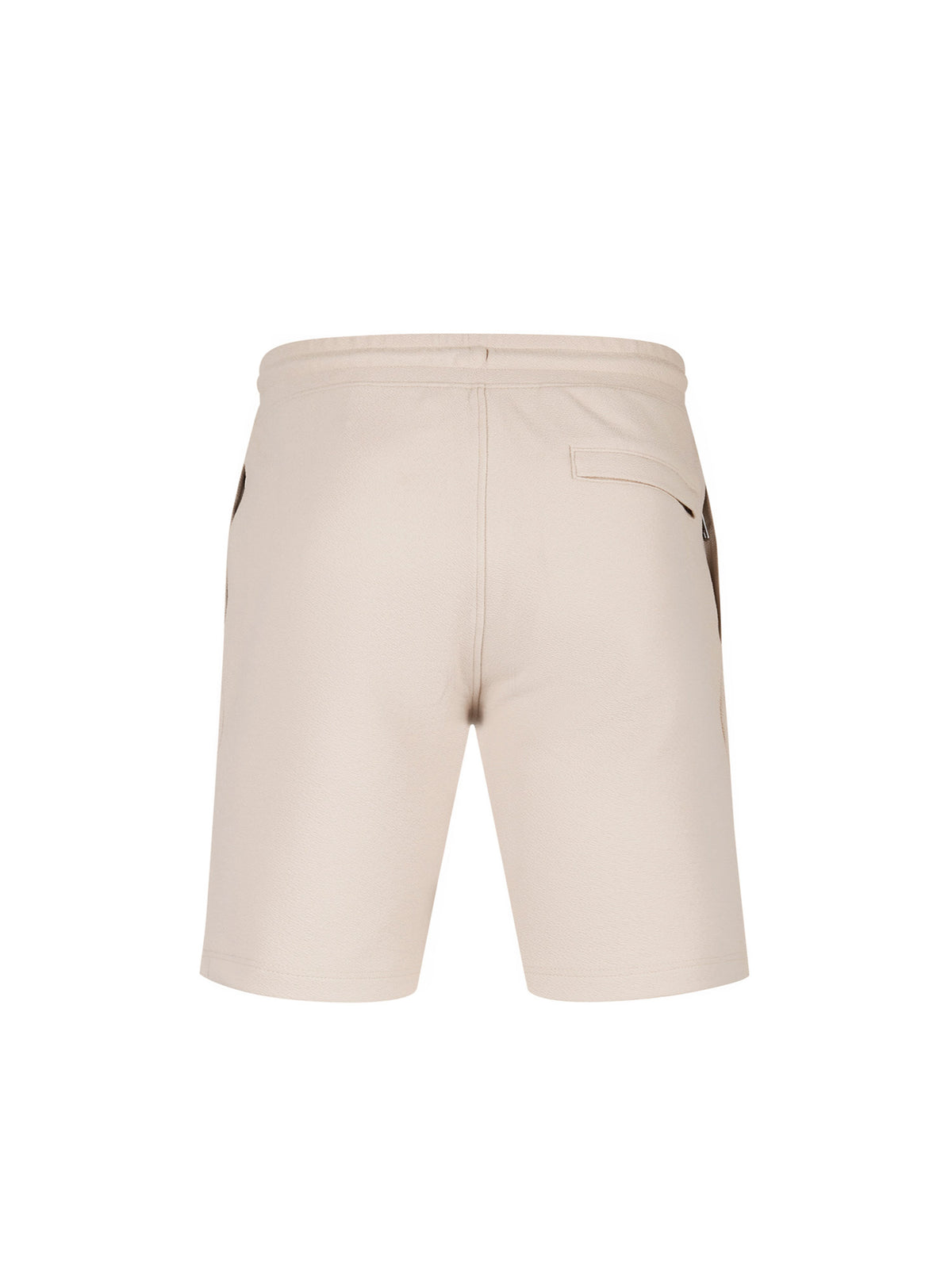 Men's beige shorts with drawstring waistband, back view