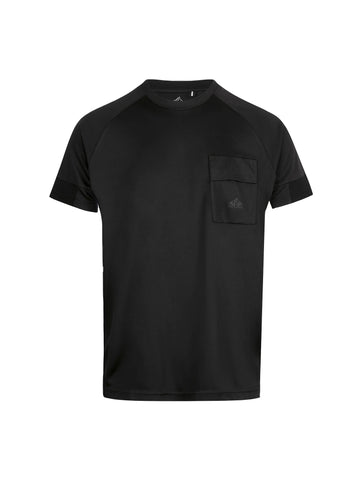 Men's black t-shirt with crew neck and short sleeves - front view.