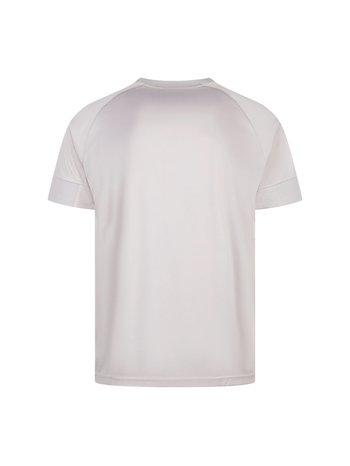 Men's grey t-shirt with crew neck and short sleeves, detail view