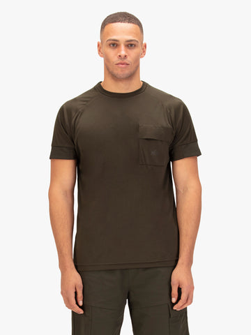 Men's green t-shirt with crew neck and short sleeves, front view