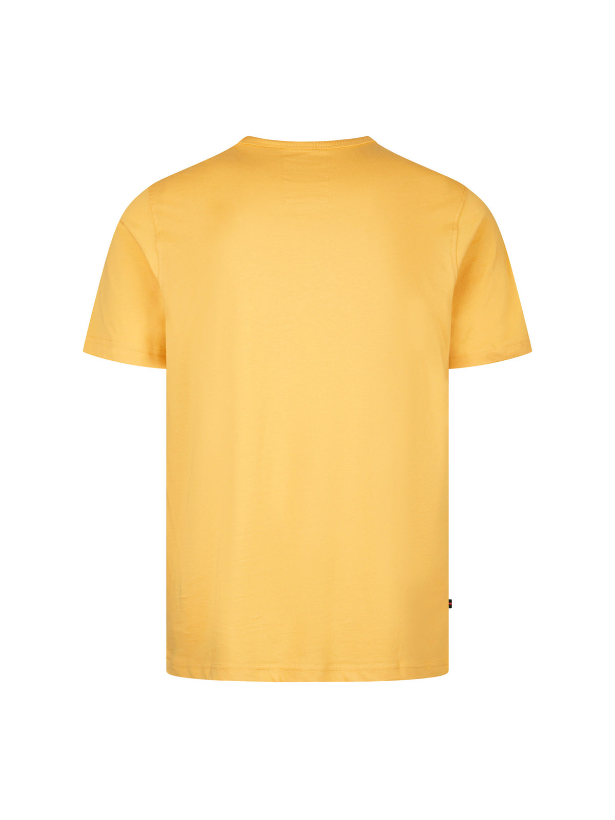 Men's yellow t-shirt with crew neck and short sleeves, side view