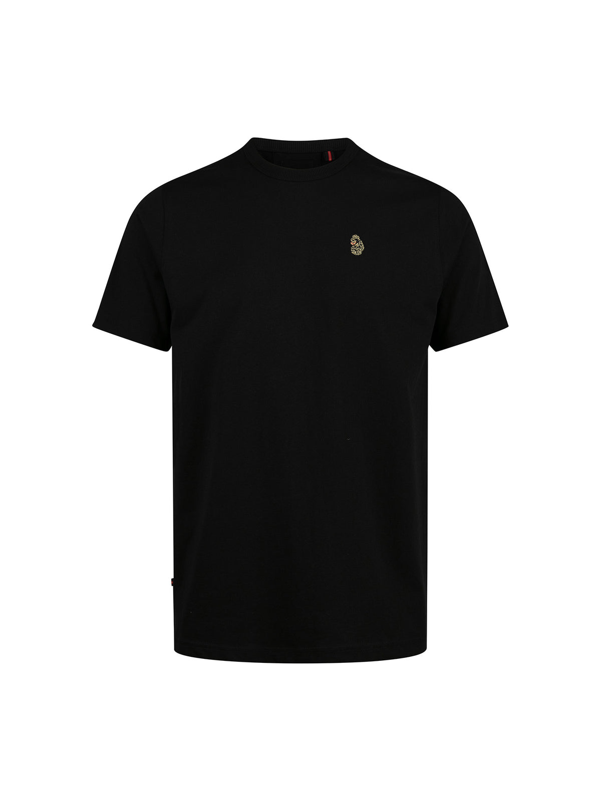 Men's black t-shirt with crew neck and short sleeves, front view