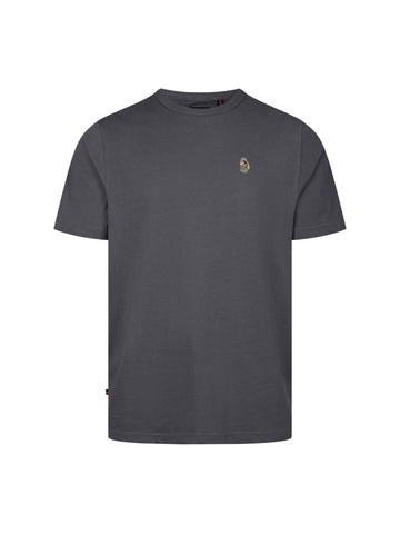 Men's grey t-shirt with crew neck and short sleeves, front view