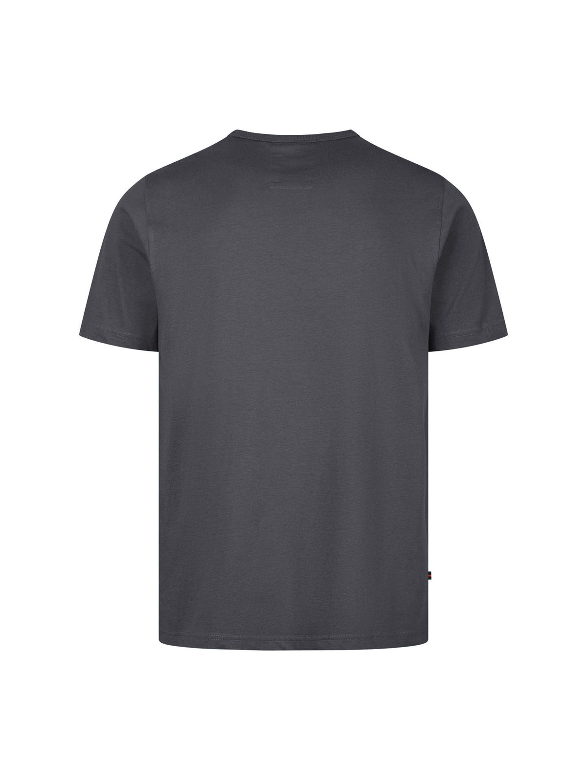 Men's grey t-shirt with crew neck and short sleeves, side view