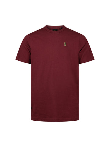 Men's red t-shirt with crew neck and short sleeves, front view