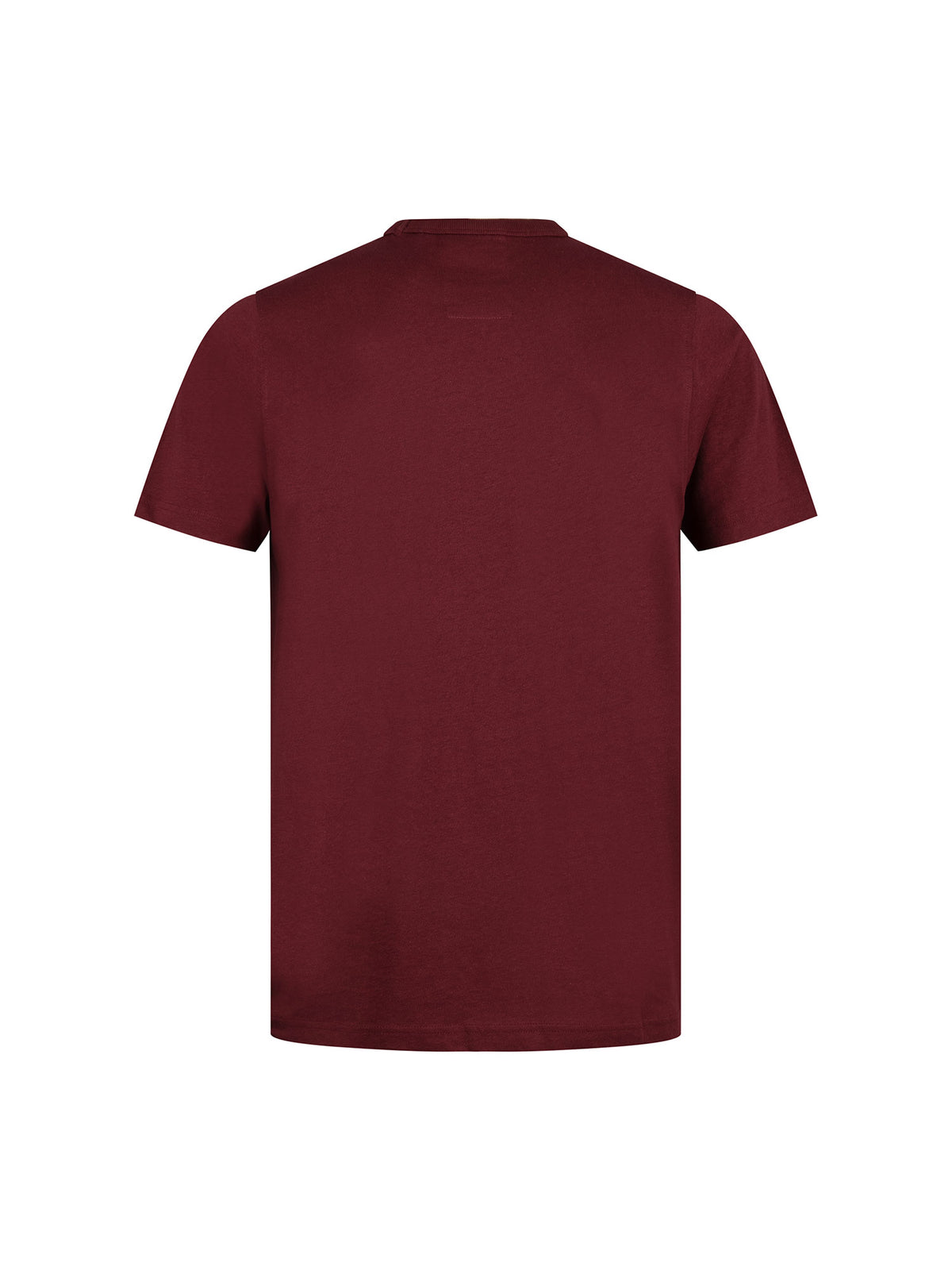 Men's red t-shirt with crew neck and short sleeves, side view