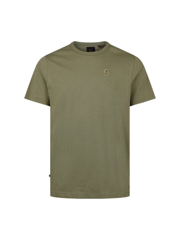 Men's green t-shirt with crew neck and short sleeves, front view