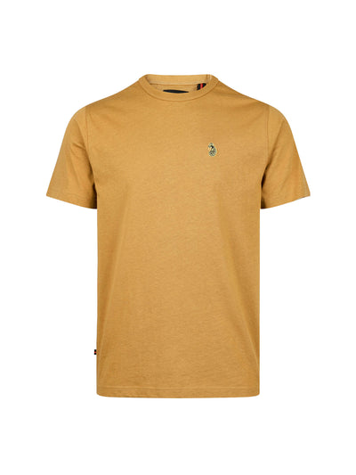 Men's yellow t-shirt with crew neck and short sleeves - front view.