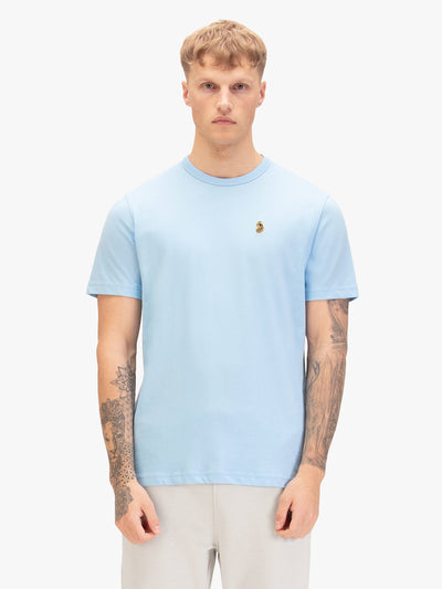 Men's blue-1 t-shirt with crew neck and short sleeves, front view