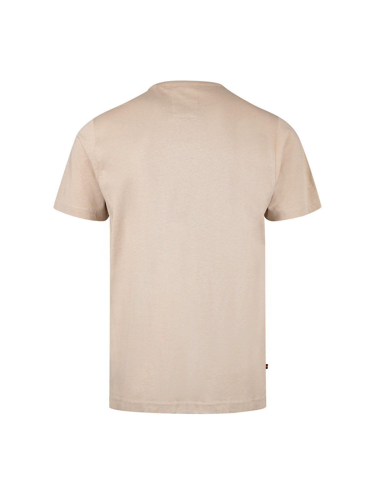 Men's beige t-shirt with crew neck and short sleeves, side view