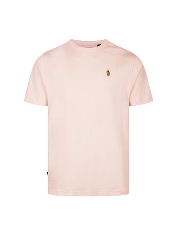 Men's pink t-shirt with crew neck and short sleeves, front view