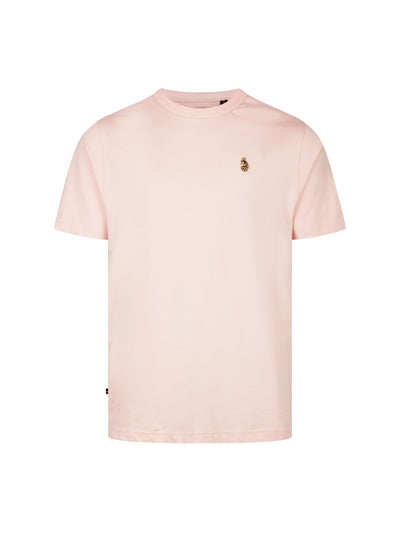 Men's pink t-shirt with crew neck and short sleeves, front view