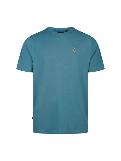 Men's blue t-shirt with crew neck and short sleeves, front view