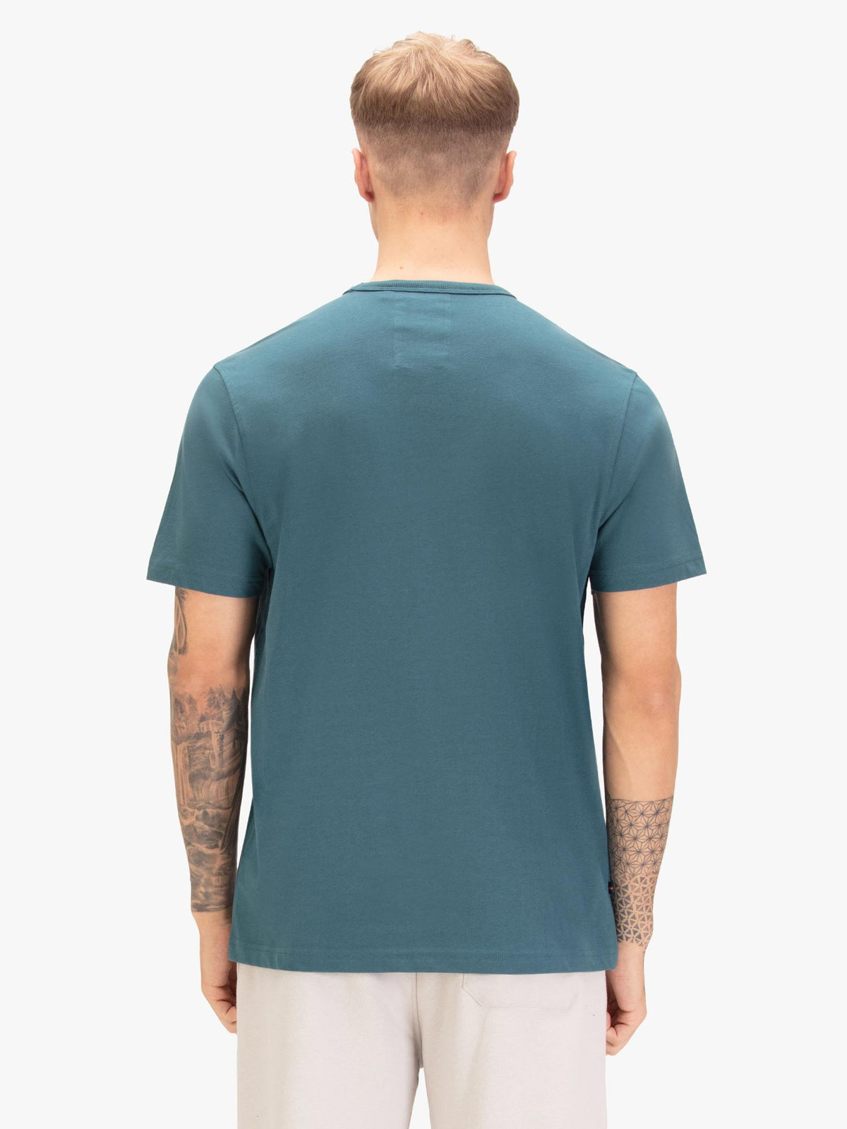 Men's blue t-shirt with crew neck and short sleeves, detail view 1