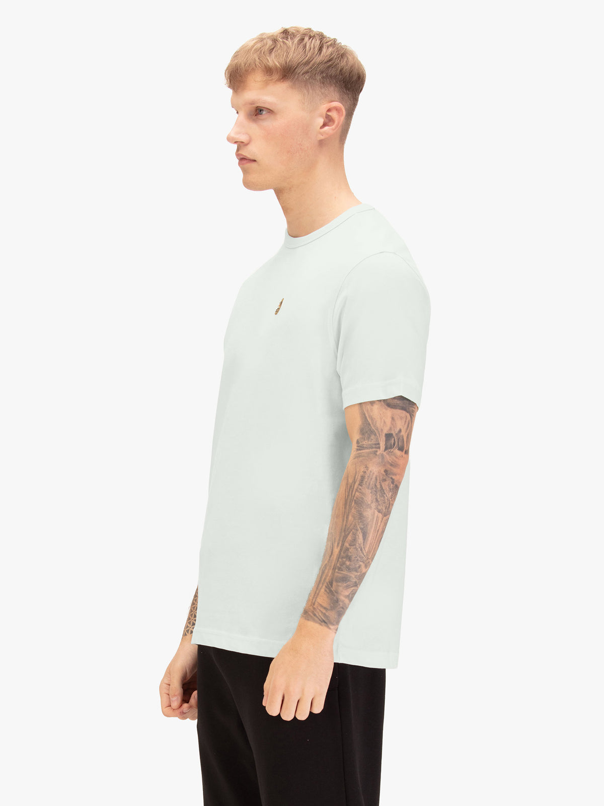 Men's green t-shirt with crew neck and short sleeves, back view