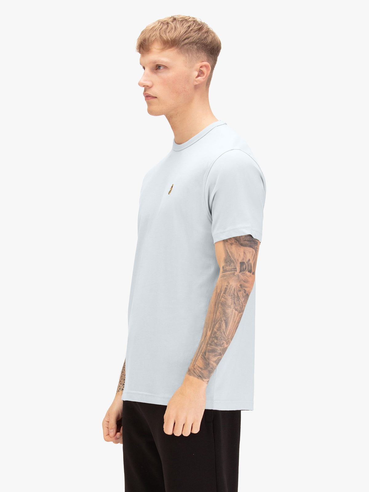 Men's blue-1 t-shirt with crew neck and short sleeves, back view