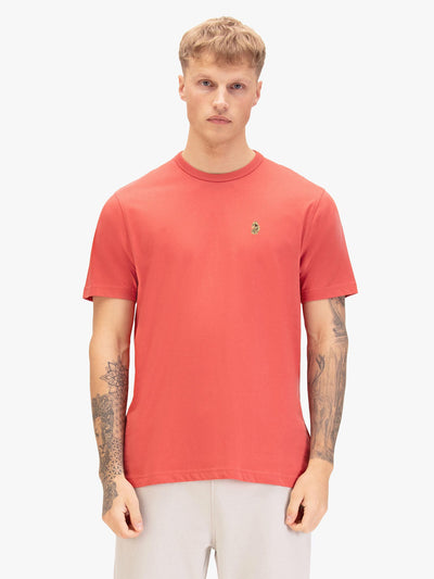 Men's red t-shirt with crew neck and short sleeves, front view