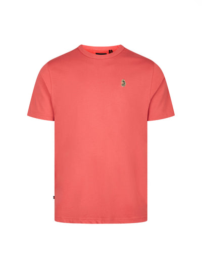 Men's red t-shirt with crew neck and short sleeves, front view