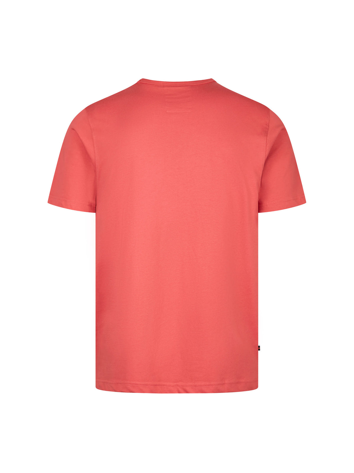 Men's red t-shirt with crew neck and short sleeves, side view