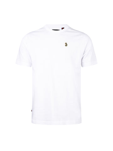 LUKE 1977 Traffs 1000 men's pure cotton crew neck t-shirt in white with lion head embroidery
