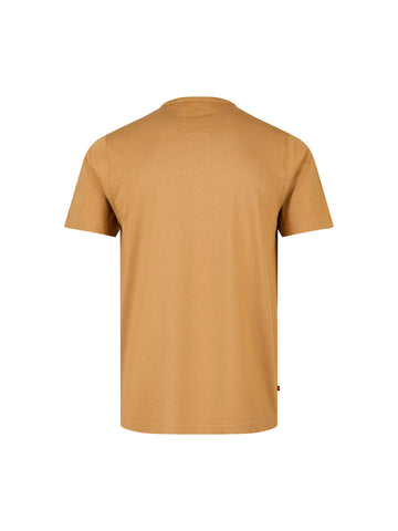 Boy's yellow t-shirt with crew neck and jersey, back view