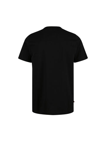Boy's black t-shirt with crew neck and jersey, back view