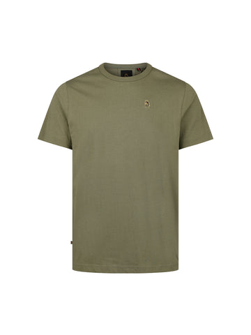 Boy's green t-shirt with crew neck and jersey, front view