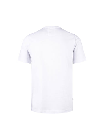 Boy's white t-shirt with crew neck and jersey, back view